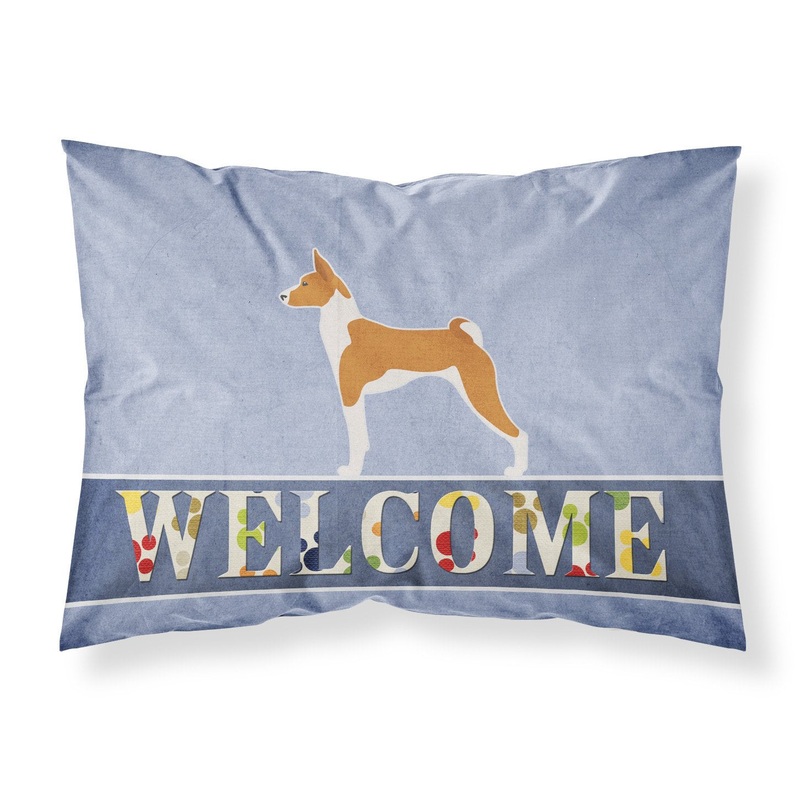 Basenji Welcome Fabric Standard Pillowcase  Artistic Decorative Front, White Back BB5578PILLOWCASE