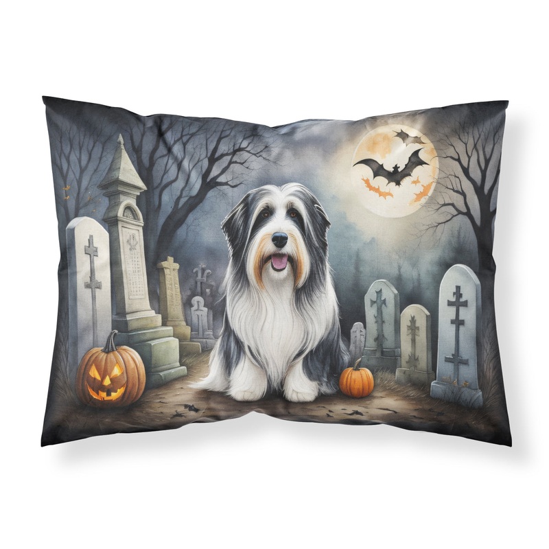 Bearded Collie Spooky Halloween Fabric Standard Pillowcase  Artistic Decorative Front, White Back