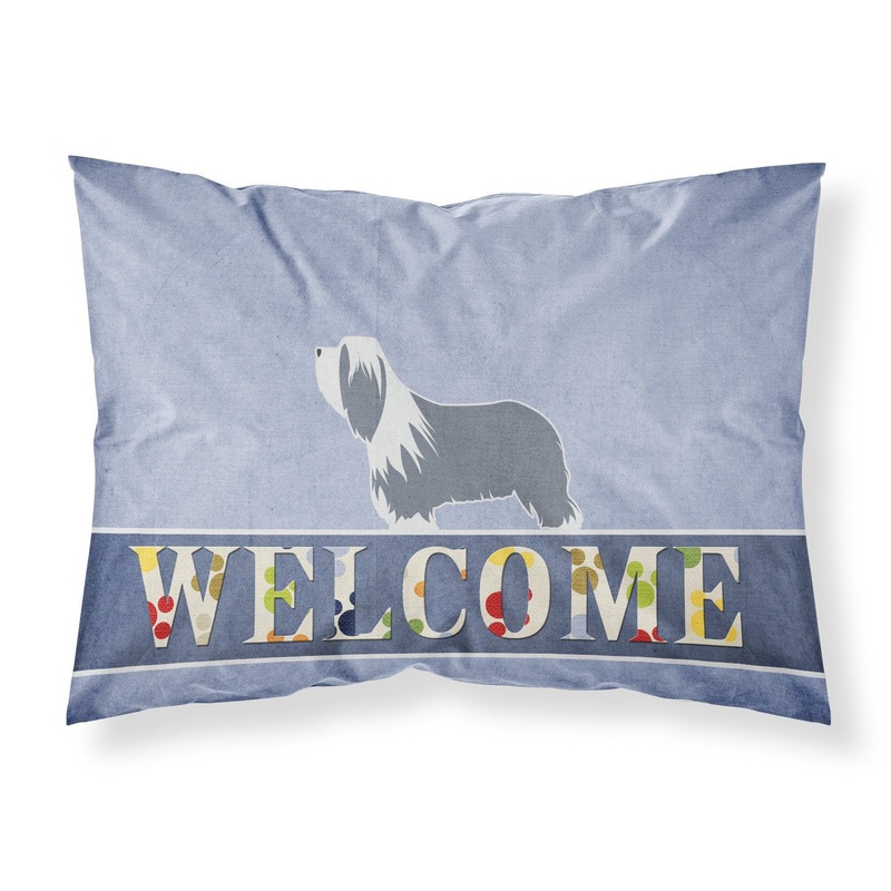 Bearded Collie Welcome Fabric Standard Pillowcase  Artistic Decorative Front, White Back BB5521PILLOWCASE
