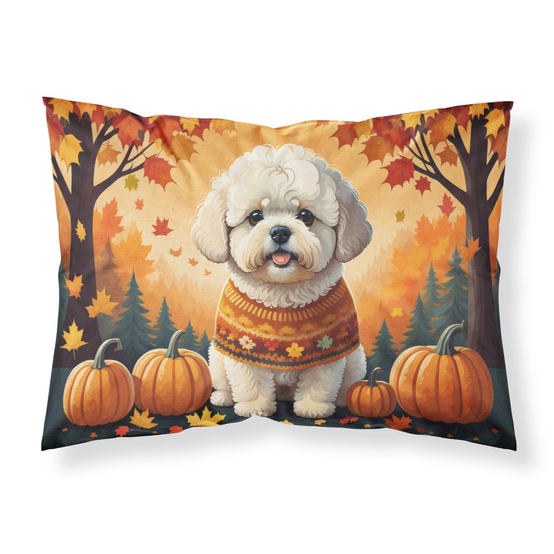 Bichon Frise Fall Fabric Standard Pillowcase  Artistic Decorative Front, White Back