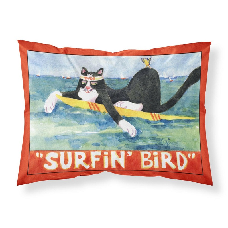 Black and white Cat Surfin Bird Standard Pillowcases  Artistic Decorative Front, Crisp White Back
