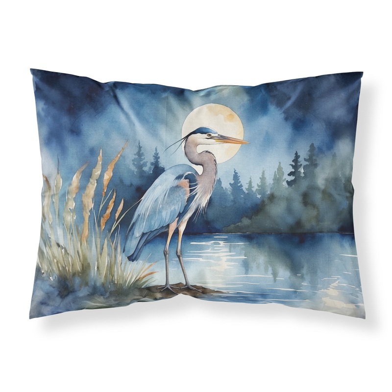Blue Heron Under the Moonlight Standard Pillowcase  Artistic Decorative Front, White Back
