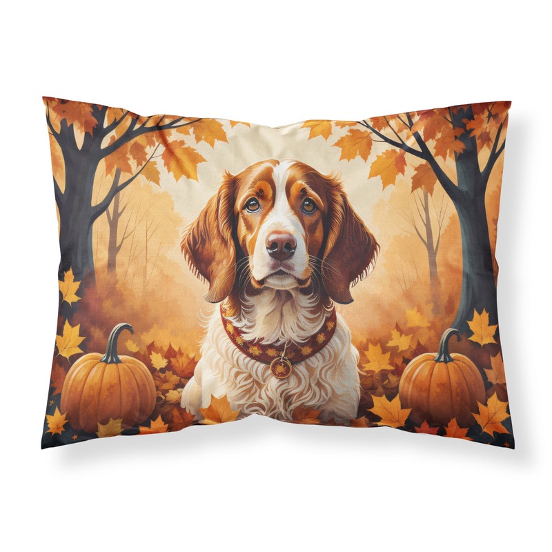 Brittany Spaniel Fall Fabric Standard Pillowcase  Artistic Decorative Front, White Back
