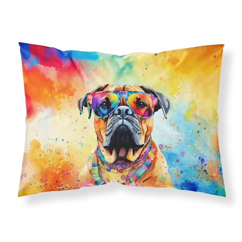 Bullmastiff Hippie Dawg Standard Pillowcase  Artistic Decorative Front, White Back