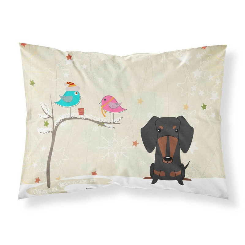 Christmas Presents between Friends Dachshund Black Tan Fabric Standard Pillowcase  Artistic Decorative Front, White Back BB2604PILLOWCASE