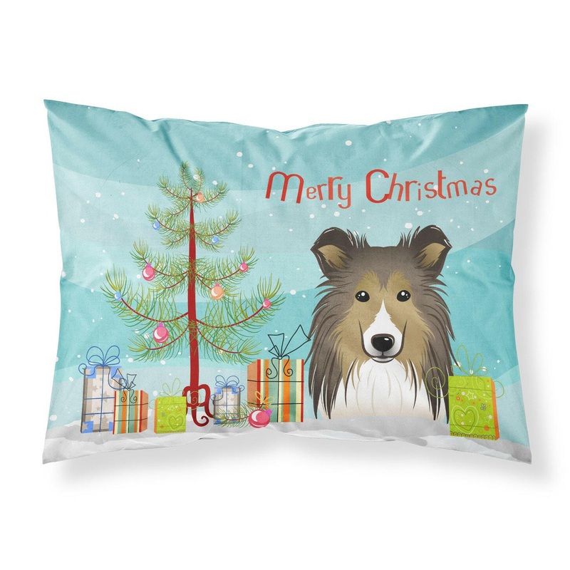 Christmas Tree and Sheltie Fabric Standard Pillowcase  Artistic Decorative Front, White Back BB1614PILLOWCASE