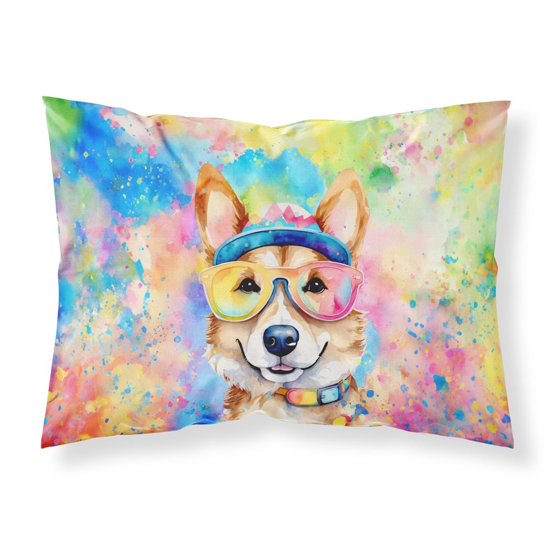 Corgi Hippie Dawg Standard Pillowcase  Artistic Decorative Front, White Back