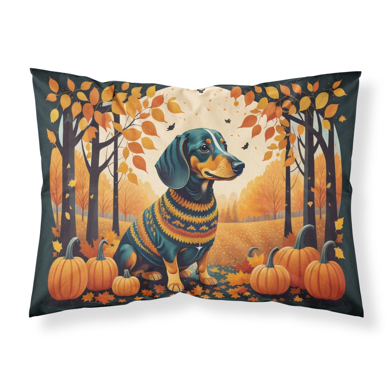 Dachshund Fall Fabric Standard Pillowcase  Artistic Decorative Front, White Back