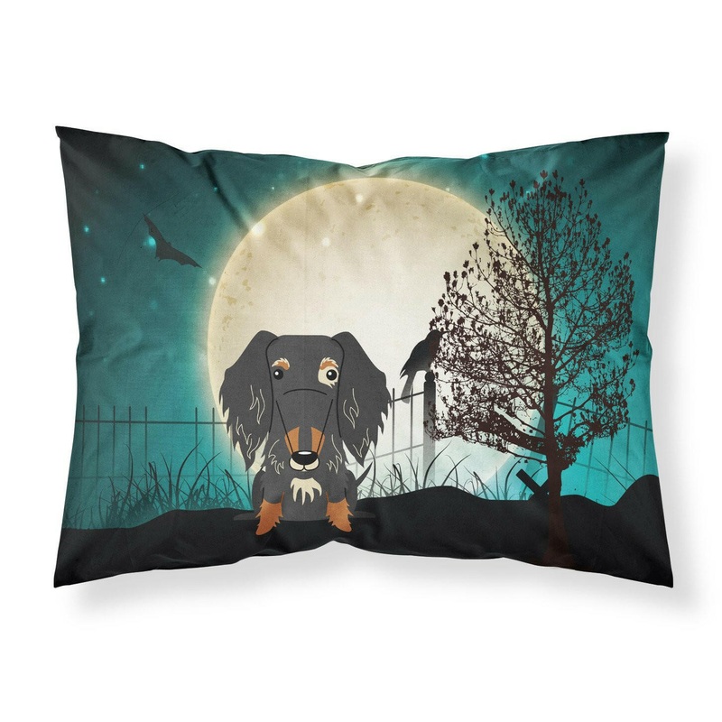 Halloween Scary Wire Haired Dachshund Dapple Fabric Standard Pillowcase  Artistic Decorative Front, White Back BB2318PILLOWCASE