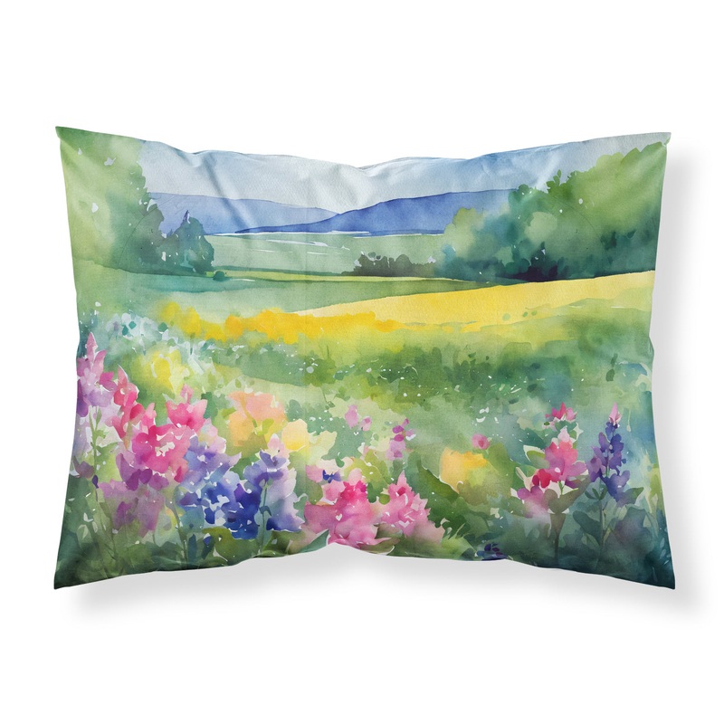 Massachusetts Mayflowers in Watercolor Fabric Standard Pillowcase  Artistic Decorative Front, White Back