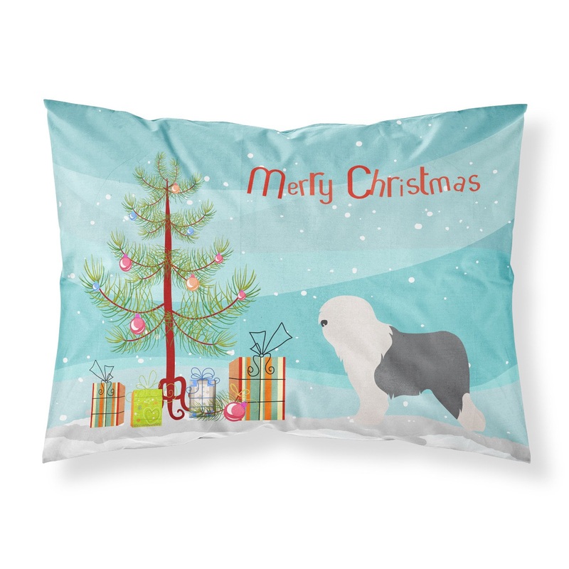 Old English Sheepdog Bobtail Christmas Fabric Standard Pillowcase  Artistic Decorative Front, White Back BB8456PILLOWCASE