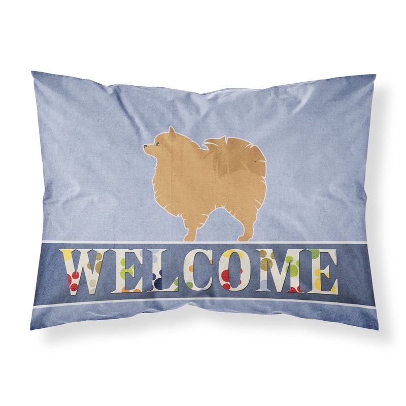 Pomeranian Welcome Fabric Standard Pillowcase  Artistic Decorative Front, White Back BB5546PILLOWCASE