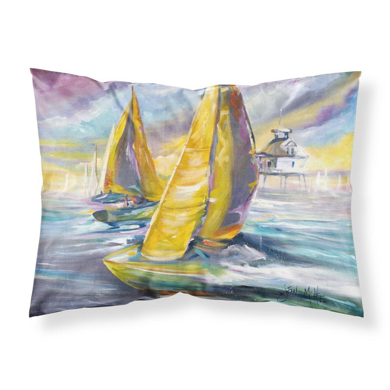 Sailboat with Middle Bay Lighthouse Fabric Standard Pillowcase  Artistic Decorative Front, White Back JMK1061PILLOWCASE
