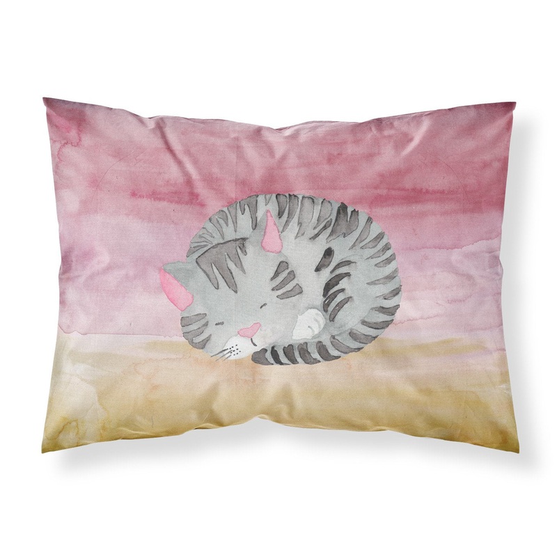 Sleeping Grey Cat Watercolor Fabric Standard Pillowcase  Artistic Decorative Front, White Back BB7353PILLOWCASE