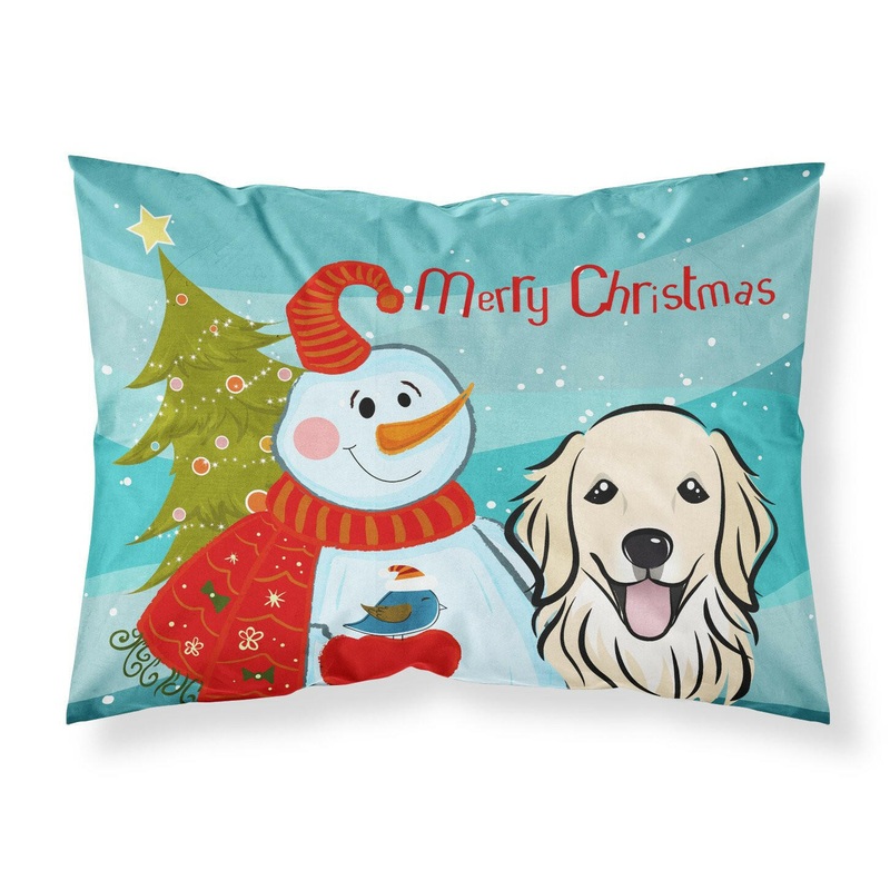Snowman with Golden Retriever Fabric Standard Pillowcase  Artistic Decorative Front, White Back BB1825PILLOWCASE