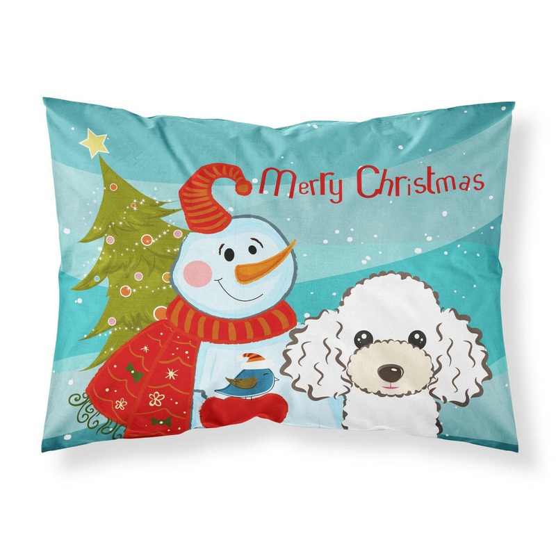 Snowman with White Poodle Fabric Standard Pillowcase  Artistic Decorative Front, White Back BB1877PILLOWCASE