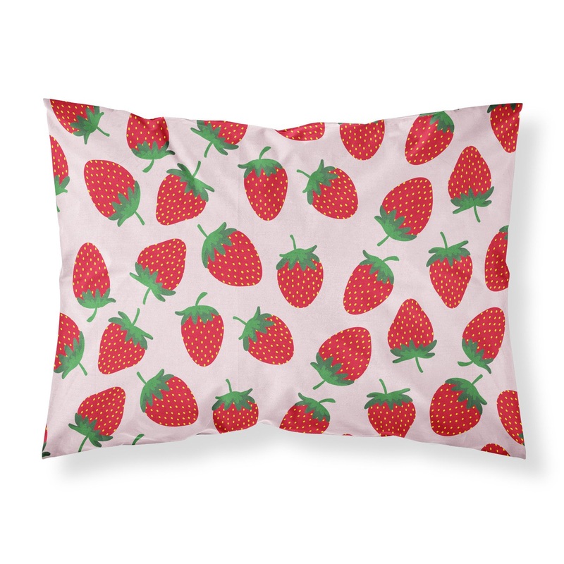 Strawberries on Pink Fabric Standard Pillowcase  Artistic Decorative Front, White Back BB5146PILLOWCASE