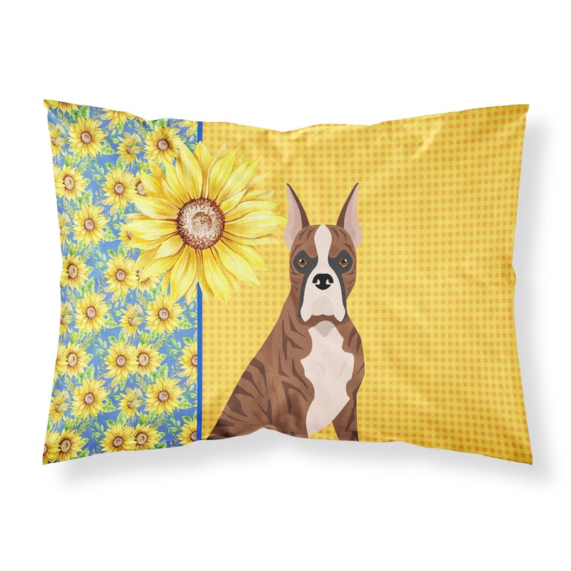 Summer Sunflowers Red Brindle Boxer Fabric Standard Pillowcase