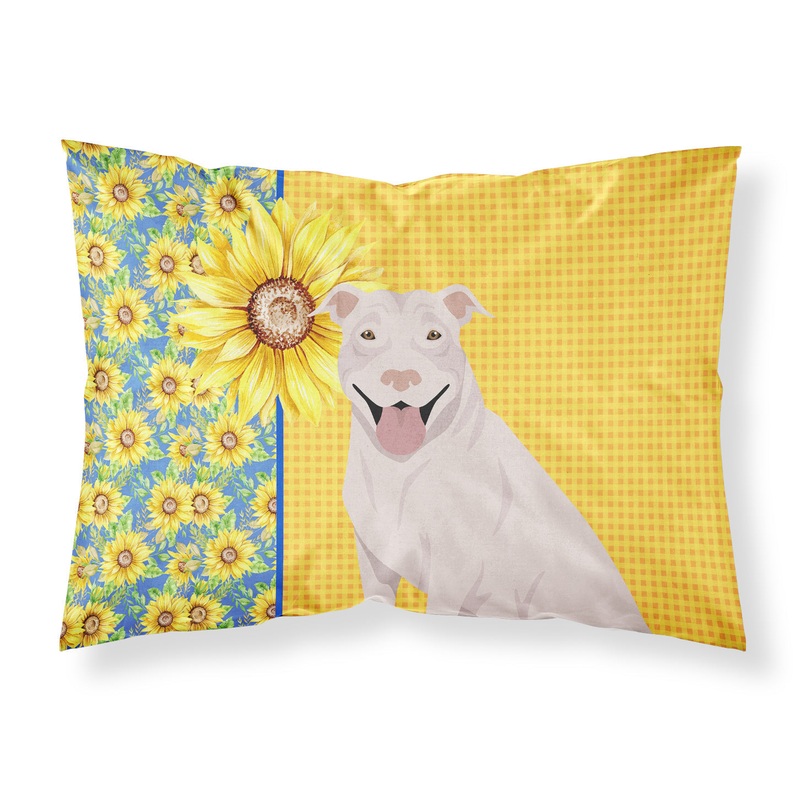 Summer Sunflowers White Pit Bull Terrier Fabric Standard Pillowcase  Artistic Decorative Front, White Back