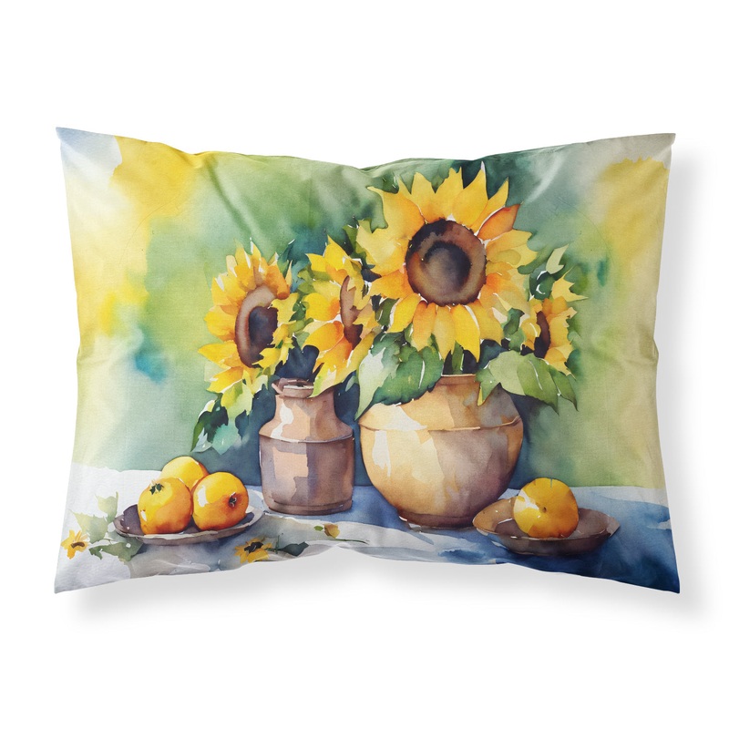 Sunflowers in Watercolor Fabric Standard Pillowcase  Artistic Decorative Front, White Back