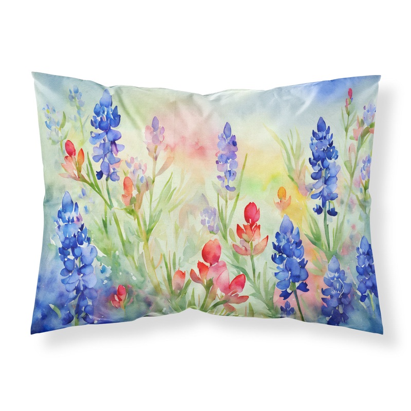 Texas Bluebonnets in Watercolor Fabric Standard Pillowcase  Artistic Decorative Front, White Back