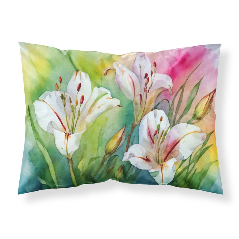 Utah Sego Lilies in Watercolor Fabric Standard Pillowcase  Artistic Decorative Front, White Back