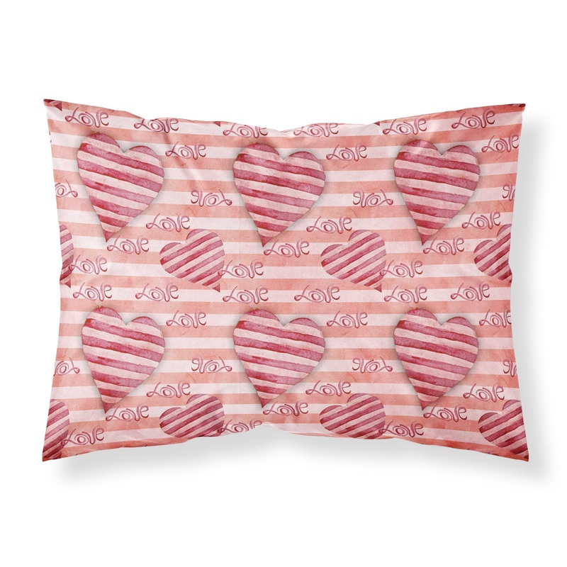 Watercolor Red Striped Hearts Fabric Standard Pillowcase  Artistic Decorative Front, White Back BB7567PILLOWCASE