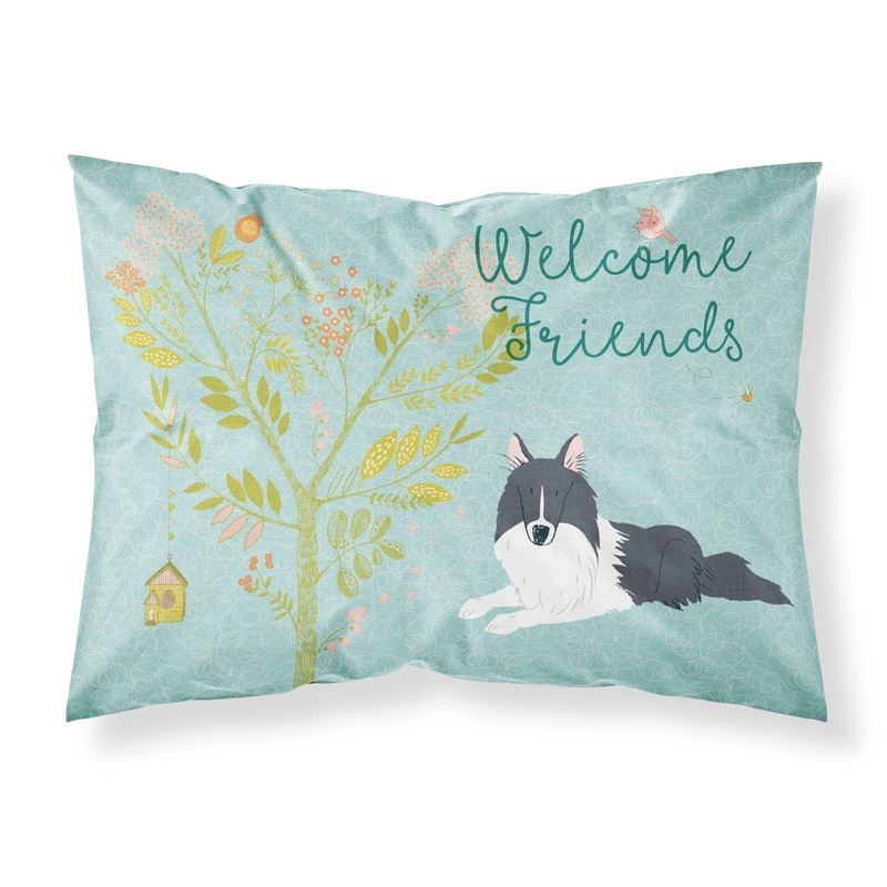 Welcome Friends Black White Collie Fabric Standard Pillowcase  Artistic Decorative Front, White Back BB7583PILLOWCASE