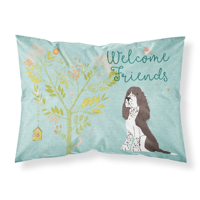 Welcome Friends Brown Springer Spaniel Fabric Standard Pillowcase  Artistic Decorative Front, White Back BB7622PILLOWCASE