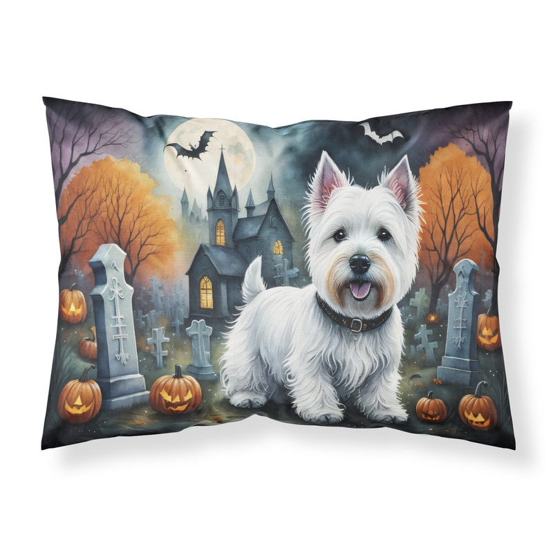Westie Spooky Halloween Fabric Standard Pillowcase  Artistic Decorative Front, White Back