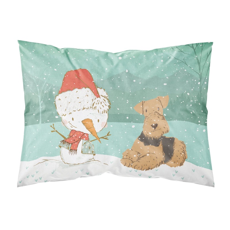 Airedale Terrier Snowman Christmas  Standard Pillowcase  Artistic Decorative Front, White Back CK2078PILLOWCASE