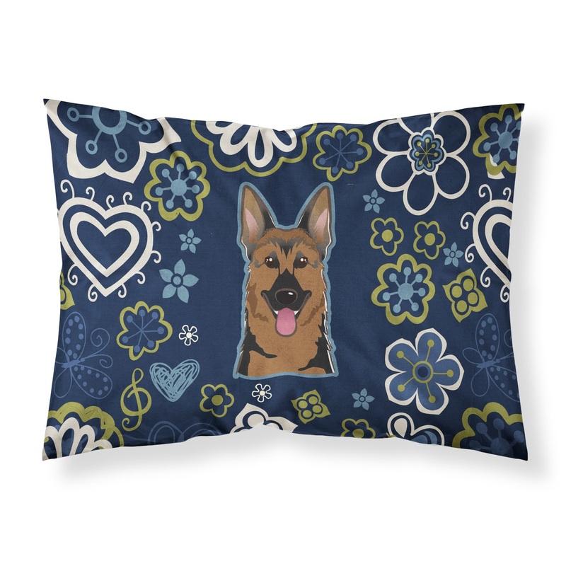 Blue Flowers German Shepherd Fabric Standard Pillowcase  Artistic Decorative Front, White Back BB5062PILLOWCASE