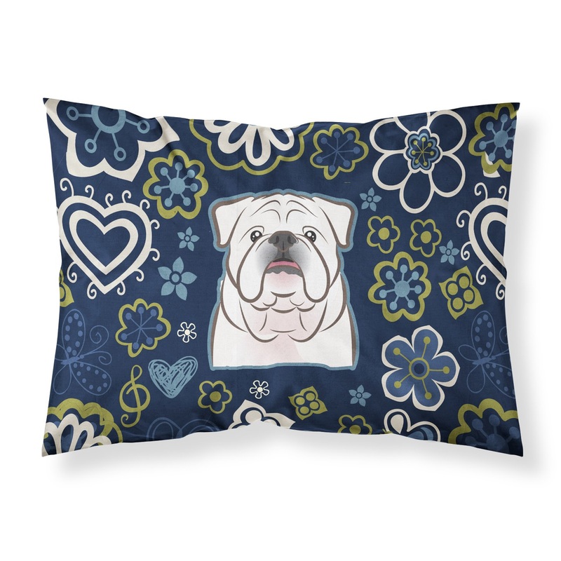 Blue Flowers White English Bulldog  Fabric Standard Pillowcase  Artistic Decorative Front, White Back BB5071PILLOWCASE