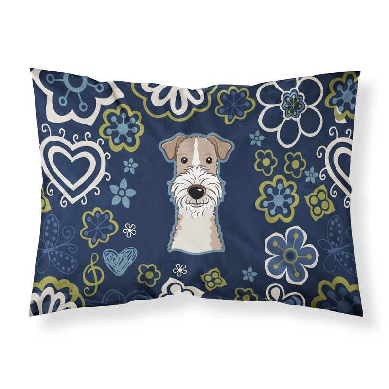 Blue Flowers Wire Haired Fox Terrier Fabric Standard Pillowcase  Artistic Decorative Front, White Back BB5098PILLOWCASE