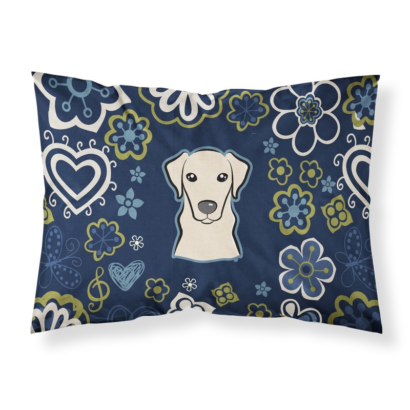Blue Flowers Yellow Labrador Fabric Standard Pillowcase  Artistic Decorative Front, White Back BB5073PILLOWCASE