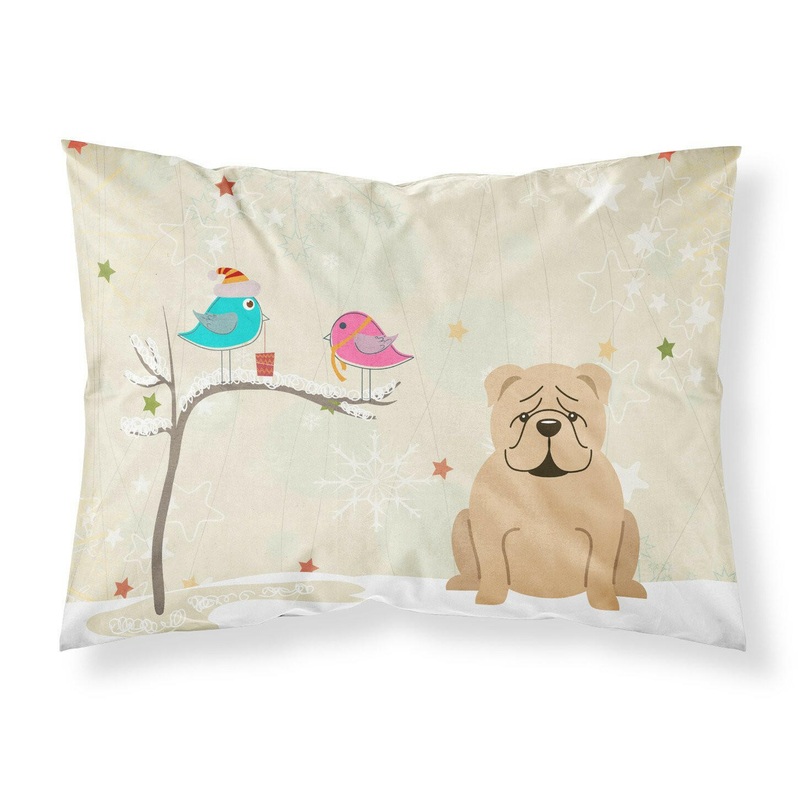 Christmas Presents between Friends English Bulldog Fawn Fabric Standard Pillowcase  Artistic Decorative Front, White Back BB2596PILLOWCASE
