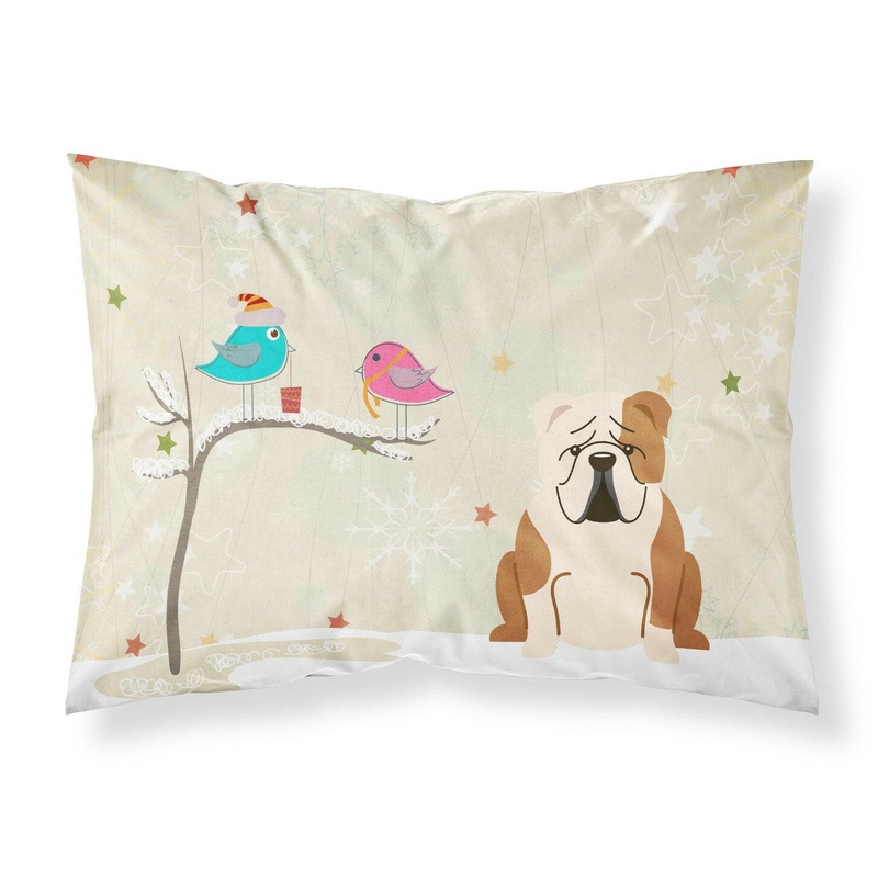 Christmas Presents between Friends English Bulldog Fawn White Fabric Standard Pillowcase  Artistic Decorative Front, White Back BB2597PILLOWCASE
