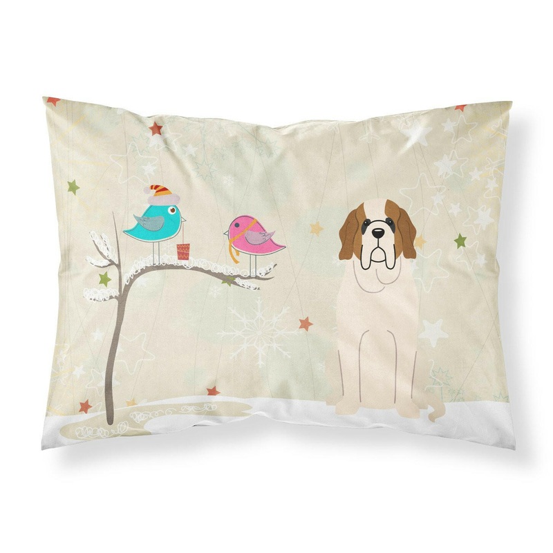 Christmas Presents between Friends Saint Bernard Fabric Standard Pillowcase  Artistic Decorative Front, White Back BB2507PILLOWCASE
