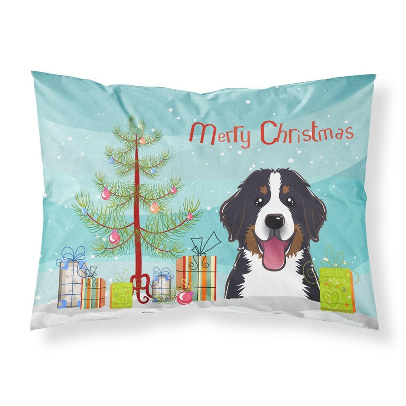 Christmas Tree and Bernese Mountain Dog Fabric Standard Pillowcase  Artistic Decorative Front, White Back BB1609PILLOWCASE