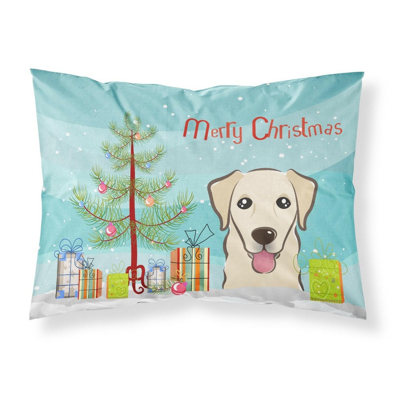 Christmas Tree and Golden Retriever Fabric Standard Pillowcase  Artistic Decorative Front, White Back BB1624PILLOWCASE