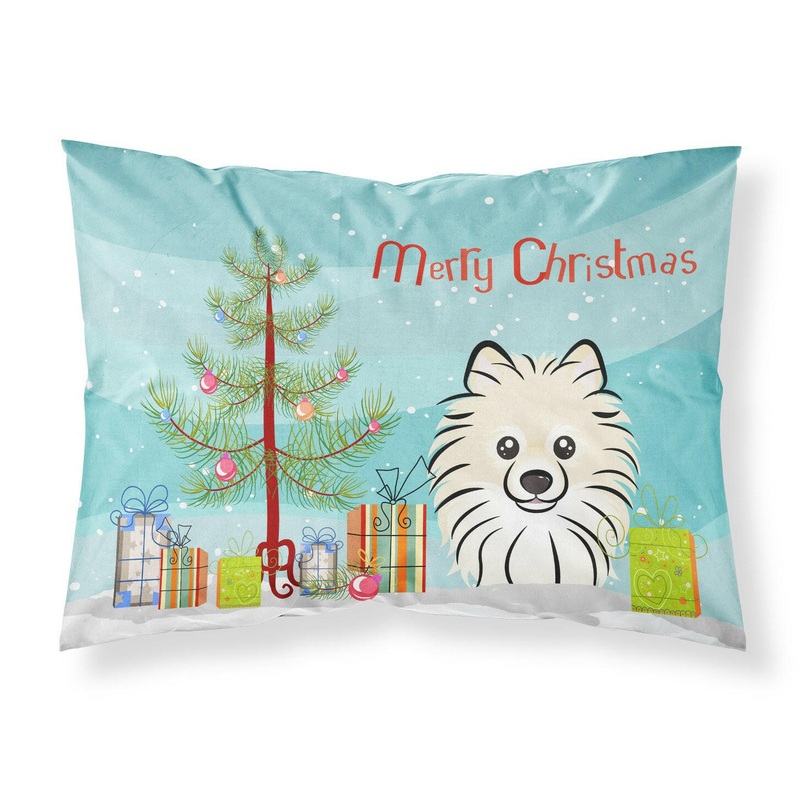 Christmas Tree and Pomeranian Fabric Standard Pillowcase  Artistic Decorative Front, White Back BB1579PILLOWCASE