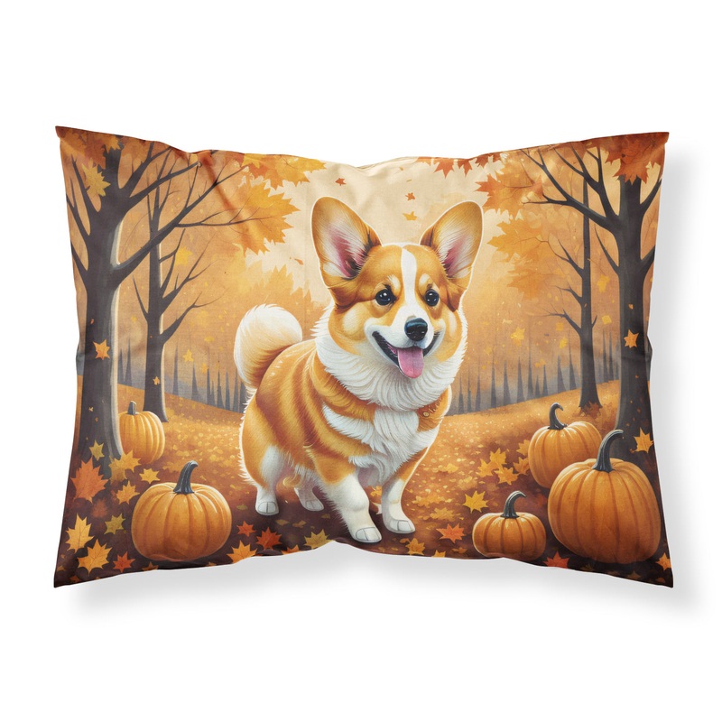 Corgi Fall Fabric Standard Pillowcase  Artistic Decorative Front, White Back