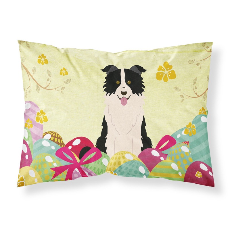 Easter Eggs Border Collie Black White Fabric Standard Pillowcase  Artistic Decorative Front, White Back BB6118PILLOWCASE