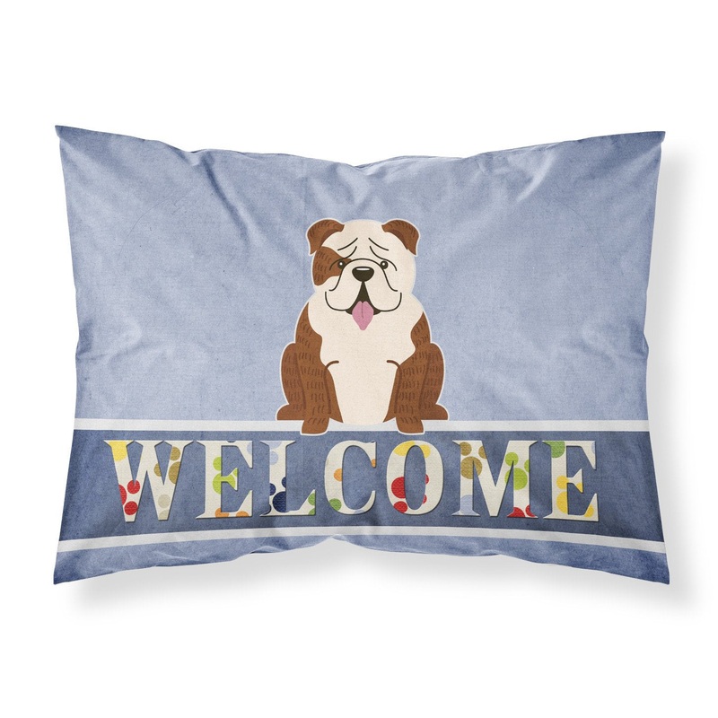 English Bulldog Brindle White Welcome Fabric Standard Pillowcase  Artistic Decorative Front, White Back BB5702PILLOWCASE