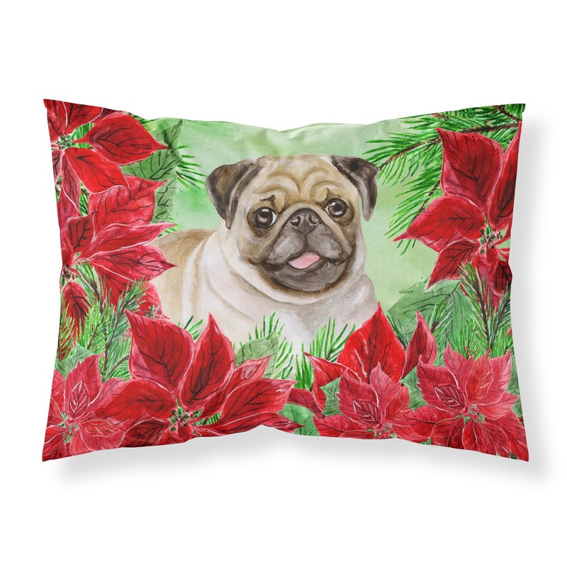 Fawn Pug Poinsettas  Standard Pillowcase  Artistic Decorative Front, White Back CK1365PILLOWCASE