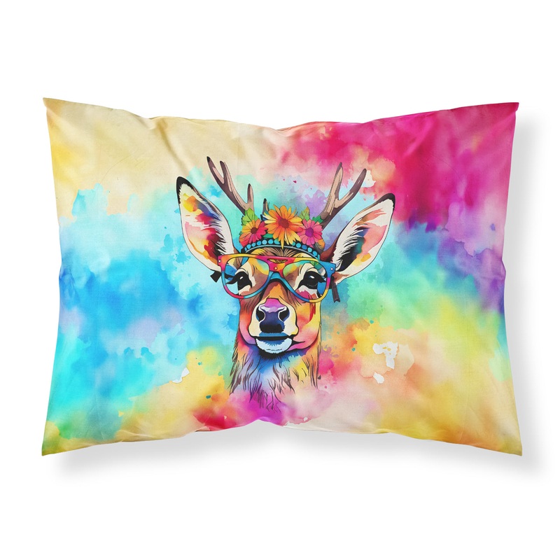 Hippie Animal Deer Standard Pillowcase  Artistic Decorative Front, White Back