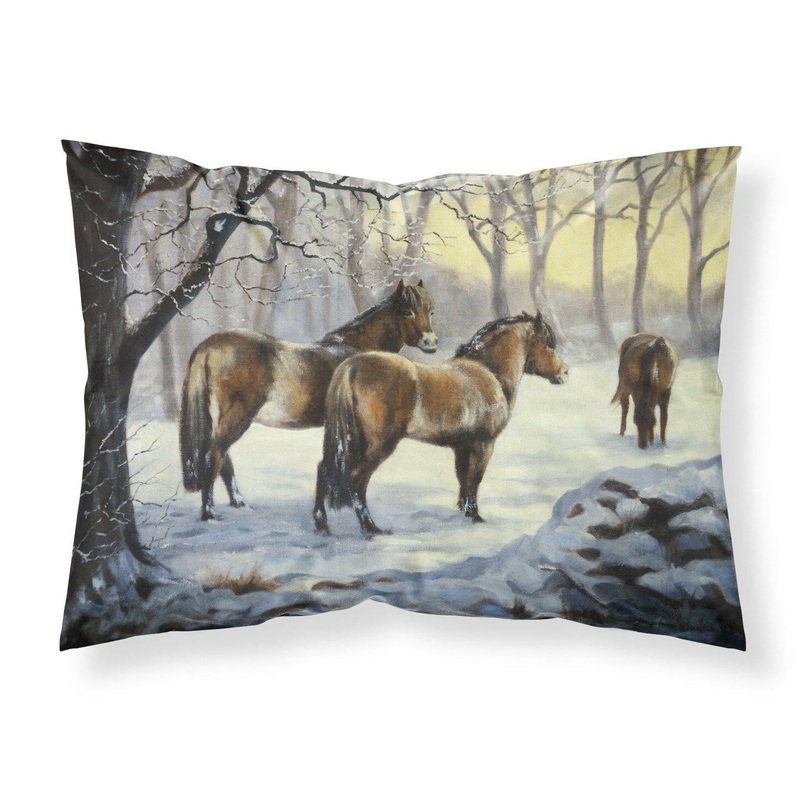 Horses in Snow by Daphne Baxter Fabric Standard Pillowcase  Artistic Decorative Front, White Back BDBA0122PILLOWCASE