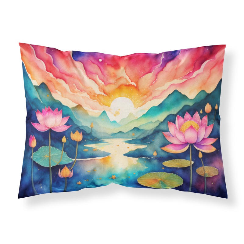 Lotus in Color Fabric Standard Pillowcase  Artistic Decorative Front, White Back