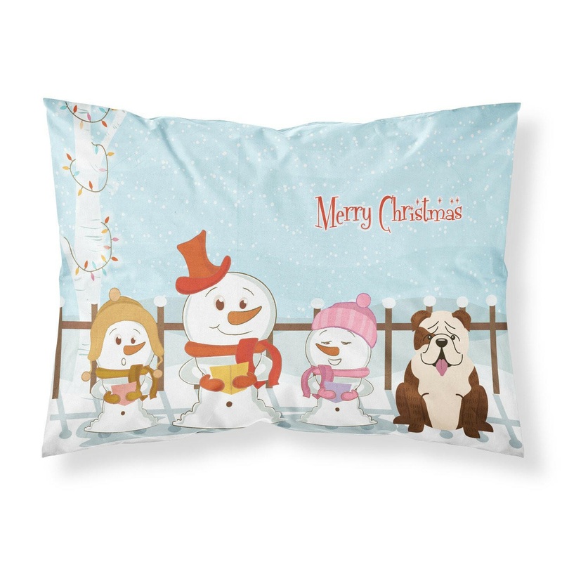Merry Christmas Carolers English Bulldog Brindle White Fabric Standard Pillowcase  Artistic Decorative Front, White Back BB2452PILLOWCASE