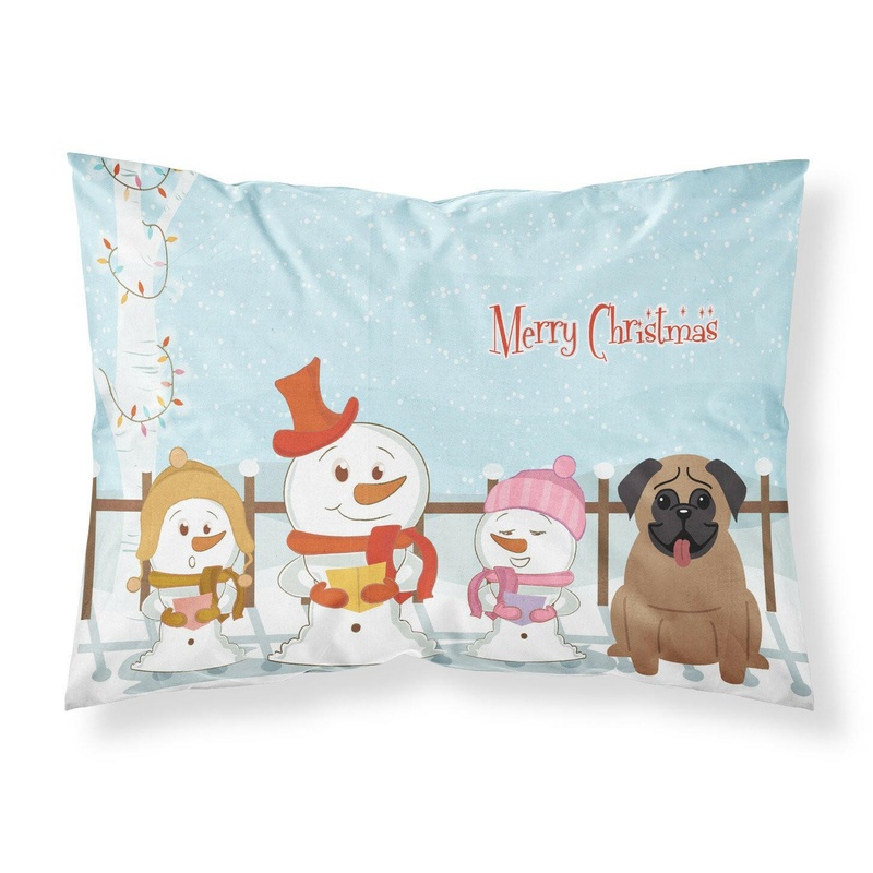 Merry Christmas Carolers Pug Brown Fabric Standard Pillowcase  Artistic Decorative Front, White Back BB2336PILLOWCASE